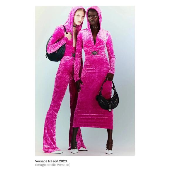 NWT Versace Jumpsuit 38 US 2 Biggie Medusa Pink Crushed Velvet Flare Leg $3,225 - Picture 5 of 15